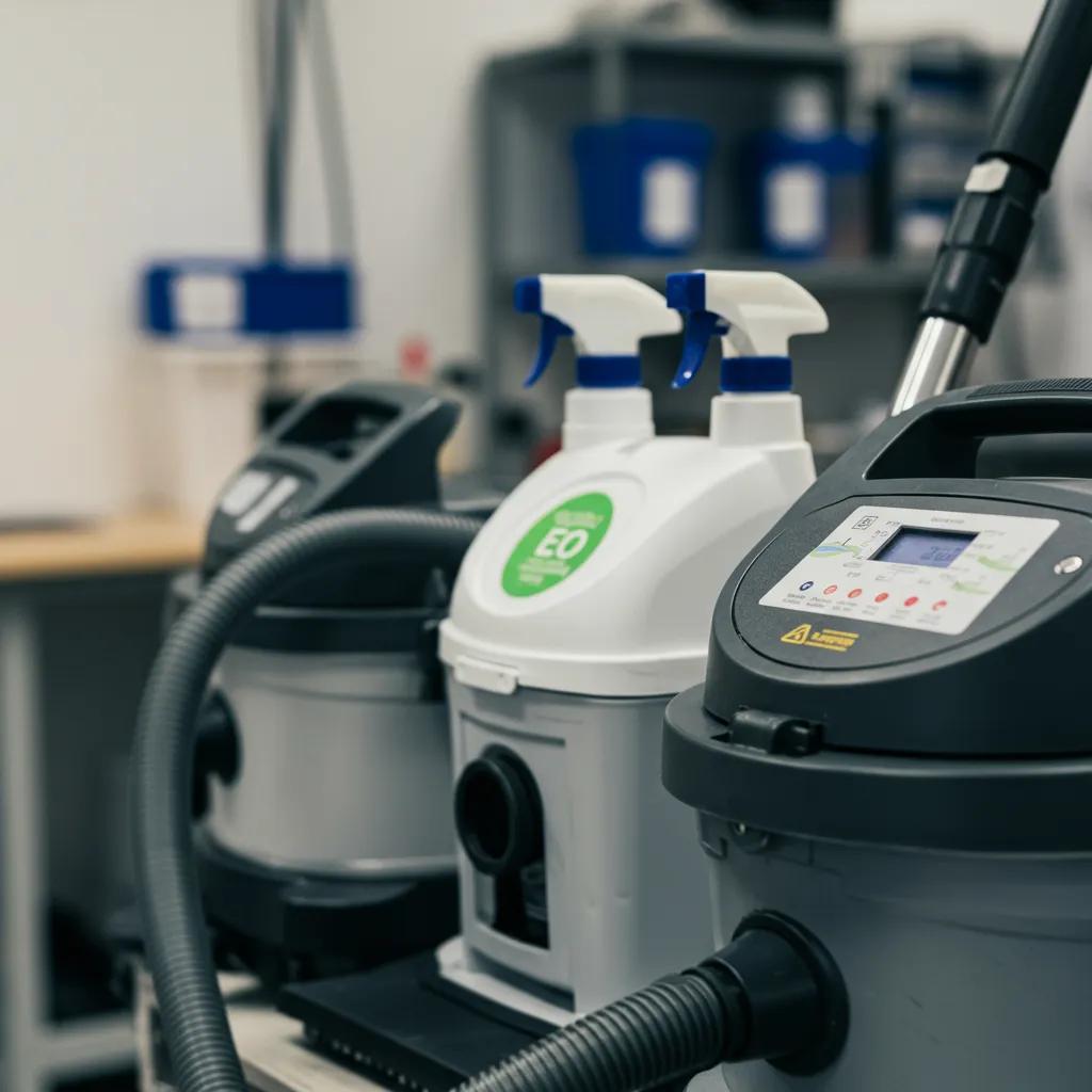 Close-up of specialized cleaning equipment featuring eco-friendly cleaning solutions and advanced technology, used for post-construction cleaning services in Manahawkin, NJ.